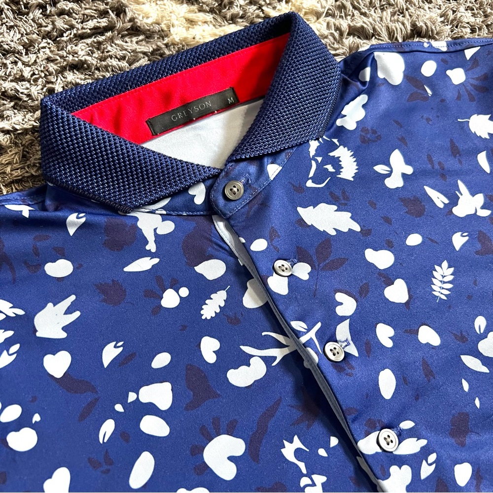 Greyson Blue and White Patterned Polo Shirt